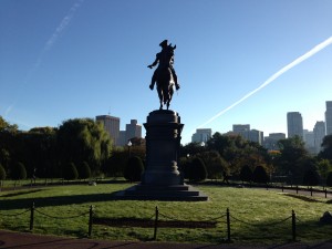 Being welcomed to the Public Garden by George Washington