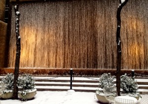 Snowy fountain on East 55th Street