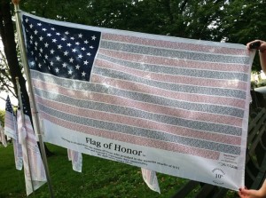 “Flag of Honor” listing the name of each human who perished on September 11, 2001 displayed in Battery Park during the 10-year memorial.